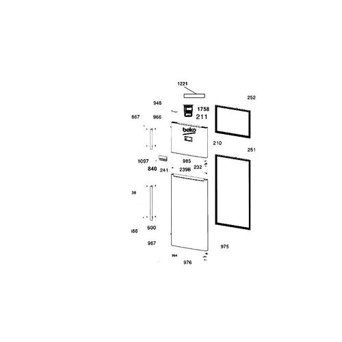 Joint de porte (partie réfrigérateur) repère 251 Réfrigérateur congélateur (5928102400 BEKO GRUNDIG)