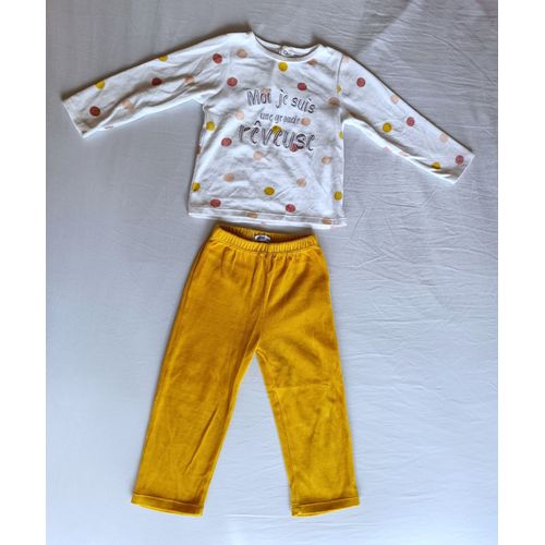 Pyjama Jaune Et Blanc. Moi Je Suis Une Grande Reveuse. Manches Longues. Gemo. Taille 36 Mois