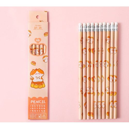 Boîte De 10 Crayons De Plomb En Bois Avec Gomme Ins, Dessin Animé Coréen Mignon Lapin Ours, Fournitures D'écriture Pour Écoliers