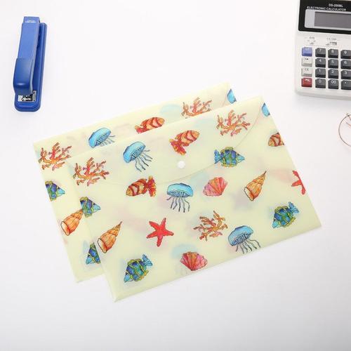 Pochettes A4 En Pvc, Pour Dossiers, Fichiers, Fichiers, Fichiers, Fichiers, Divers Motifs, Méduse, Étoile De Mer, Animal, Boutons À Pression, Accessoires De Bureau