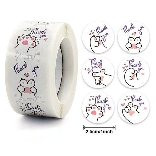 Rouleau De Stickers Ronds ""Thank You"" En Forme De Patte De Chat, 500 Pièces/Rouleau, Étiquette Autocollante De Scellage, Faite À La Main Avec Amour, Pour Sac Cadeau De Fête, Pâtisserie, Emballage, Déc
