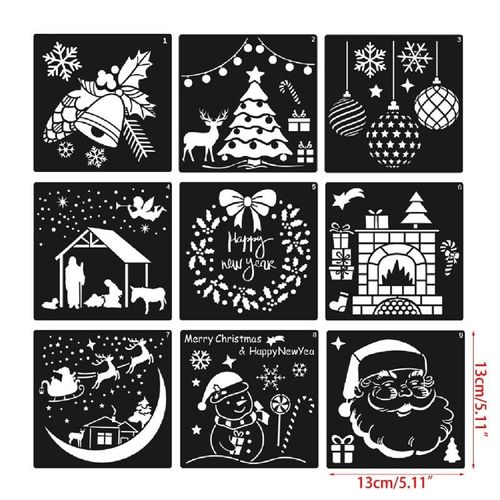 Pochoirs De Noël Réutilisables En Plastique, Modèle Artisanal Pour Dessin Artistique, Peinture Par Pulvérisation, Fenêtre, Porte En Verre, Carrosserie De Voiture, 12 Pièces