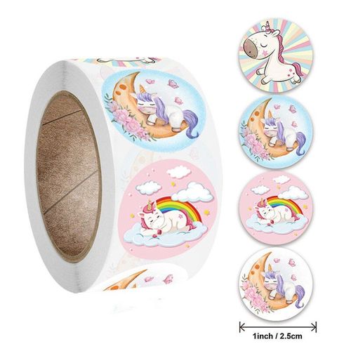 Autocollant Licorne De Dessin Animé Mignon 500 Pièces/Rouleau, Étiquette Décorative Pour Cadeau De Récompense Pour Enfants, Encourage Les Enseignants Et Les Étudiants, 2.5cm