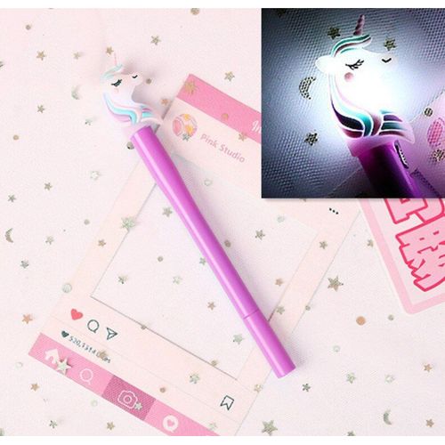 Stylo Gel Licorne Avec Lumières, Kawaii, Fournitures Scolaires Créatives, Papeterie, Stylo Roller Ball, Mignon, Dessin Animé, Vente En Gros