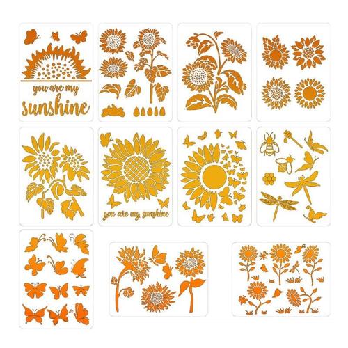 Pochoirs De Peinture En Plastique, 11 Feuilles, Modèle De Dessin De Tournesol Creux, Pour Bricolage, Tissu Lavable Pour Scrapbook, Journal D'art