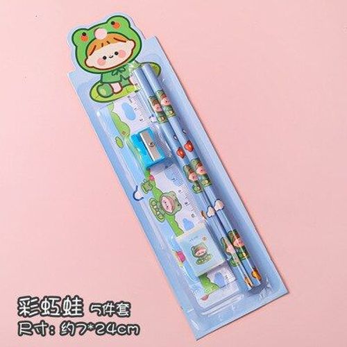 Crayons En Plomb En Bois Avec Gomme, 5 Pièces/Ensemble, Dessin Animé, Ours, Règle, Affûteur Pour Enfants Élèves, Fournitures Scolaires, Papeterie 2021 Crayons