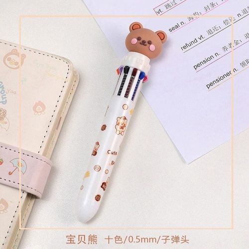 Stylo À Bille À Pression, Mignon Ours, 0.5mm, 10 Couleurs, Dessin Animé, Outil D'écriture Pour Étudiant, Fournitures De Papeterie Scolaire Et De Bureau