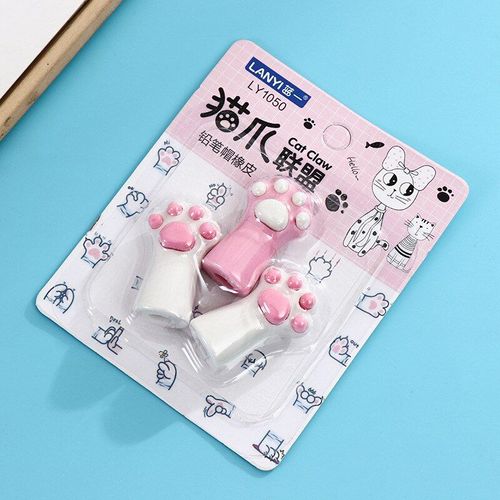 Gommes Patte De Chat Mignon 3 Pièces/Ensemble, Kawaii, Capuchon De Crayon, Oreillettes En Caoutchouc, Jouets Pour Enfants, Outils De Correction, Stylo, Fournitures Scolaires