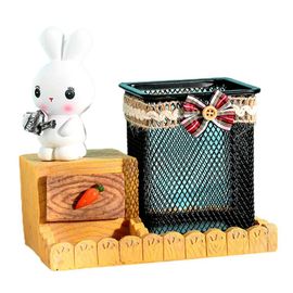 Porte-Crayons En Résine Délicate, Grande Capacité De Stockage De Papeterie, Boîte À Stylos En Maille De Lapin, Support Pour Porte-Crayons De Bureau