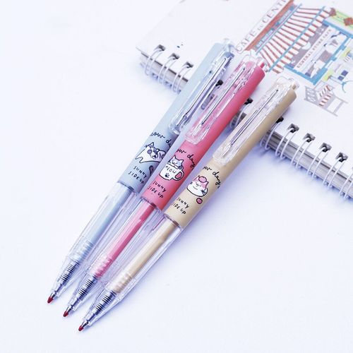 Porte-Stylo À Gel En Plastique Noir/Bleu, 0.5mm, Écriture Lisse, Belle Image De Chat De Dessin Animé, Papeterie Cadeau Pour Étudiant