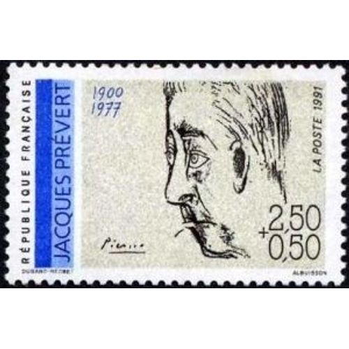 Timbre Non Oblitéré - Jacques Prévert (1900-1977) D'après Un Dessin De Pablo Picasso