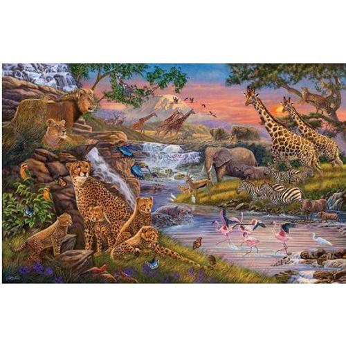 Puzzle Adulte : Animaux Sauvages Dans La Savane : Lion Z?Bres El?Phants Gu?Pards Girafes 3000 Pieces - 1 Carte Animaux