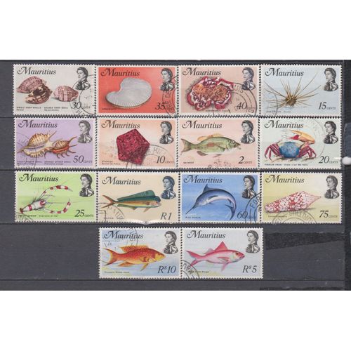 14 Timbres "Poissons" Maurice Obliteres De 1960 Cote : 33,25 €