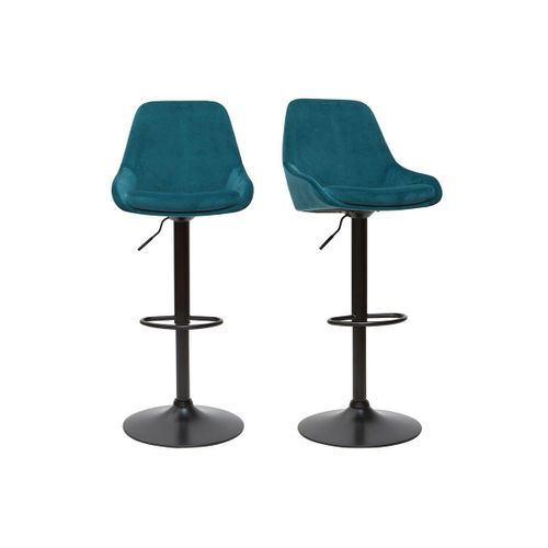 Tabourets De Bar Design Réglables Velours Bleu Pétrole (Lot De 2) Holo