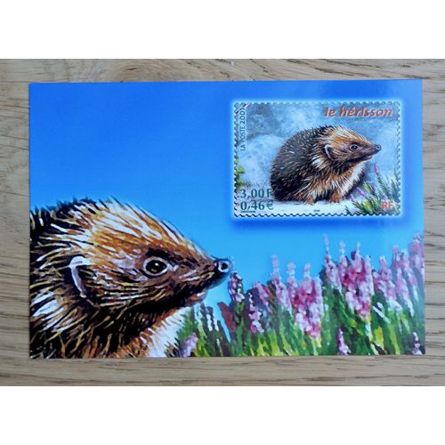 Carte Postale Timbre Le Herisson. Bloc Les Animaux Des Bois. Conception Christophe Drochon. Elu "Série De L'année 2001" Par Les Enfants
