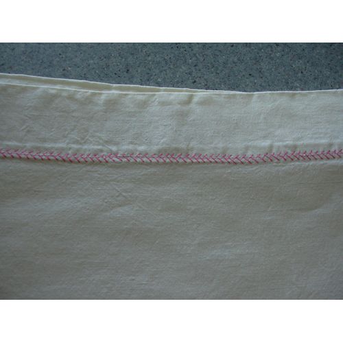Drap Ancien En Lin Beige Brodé Rose "220 X300cm