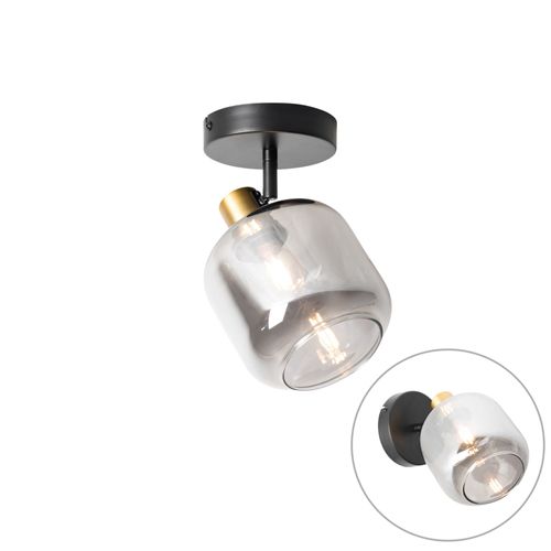 Qazqa Design Design Plafondplafonnier Spot Zwart Met Goud Met Smoke Glas - Zuzanna Verre /Acier Gris,Dorã©/Laiton,Noir Rond / Luminaire / Lumiere / ÃClairage / Intã©Rieur / Salon / Cuisine...