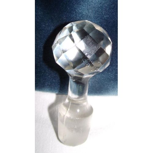 Bouchon De Carafe Ancien Taillé À Facettes Verre Ou Cristal ? Bulles À L'intérieur Voir Photos Longueur 8.5 Cm Diamètre 2 Cm