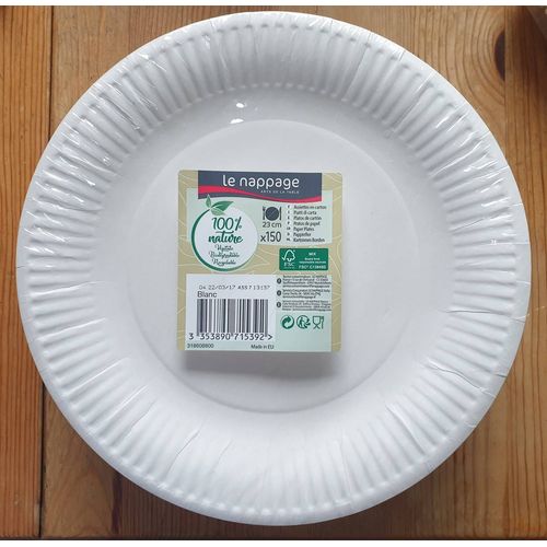 Set De 150 Assiettes En Carton 23 Cm 100% Végétales