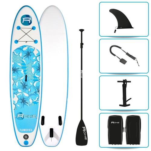 Stand Up Paddle Gonflable Flower Rohe - 10'6'' (320cm) 30'' (76cm) 6'' (15cm) Avec Pompe, Pagaie, Leash Et Sac De Transport - Bleu