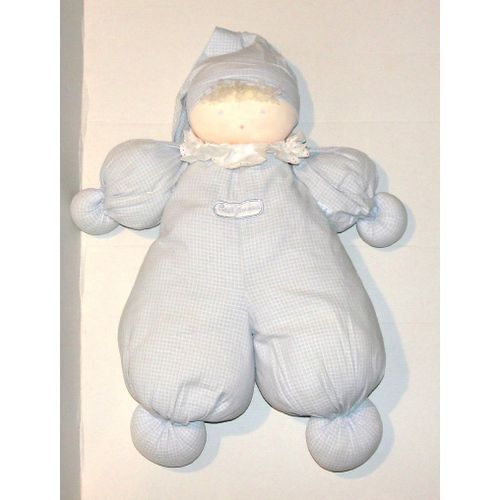 Doudou Bebe Jacadi Garçon Tissus Bleu Gaufre - Peluche Bebe A Capuche Grelot 50 Cm
