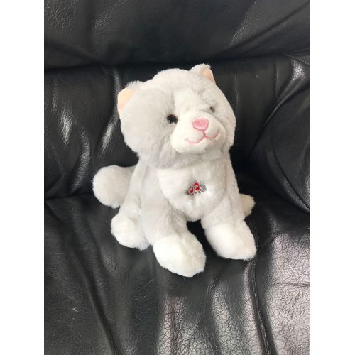 Peluche Doudou Chat Gipsy Blanc Gris Musical