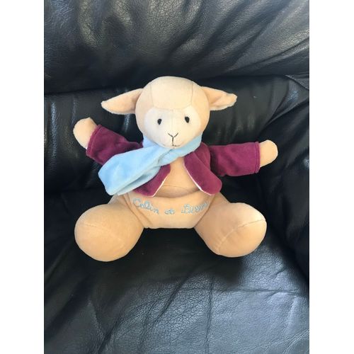 Doudou Peluche Mouton Veste Violette Et Echarpe Bleu Calin Et Bisou 22cm Silvertoys