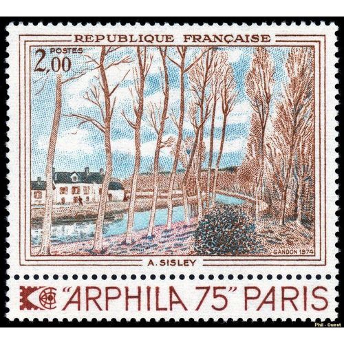 France 1974, Tres Beau Timbre Neuf** Luxe Yvert 1812, Arphila 75 Paris, Oeuvre D’Alfred Sisley «Canal Du Loing» .
