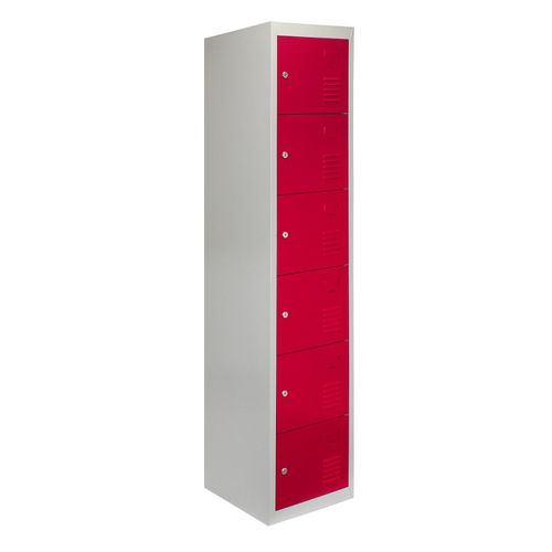 3 X Monstershop Métal Casiers 6 Portes De Stockage, Flatpack Rouge Et Gris En Métal Verrouillable Unité Personnel D'école Gym Changement