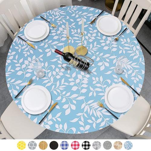 Couleur Jaune Taille 90-110cm Nappe De Table Ronde En Plastique Vinyle, Support En Flanelle, Bord Élastique Imperméable, Protection De Table Pour Salle À Mangerure De Table