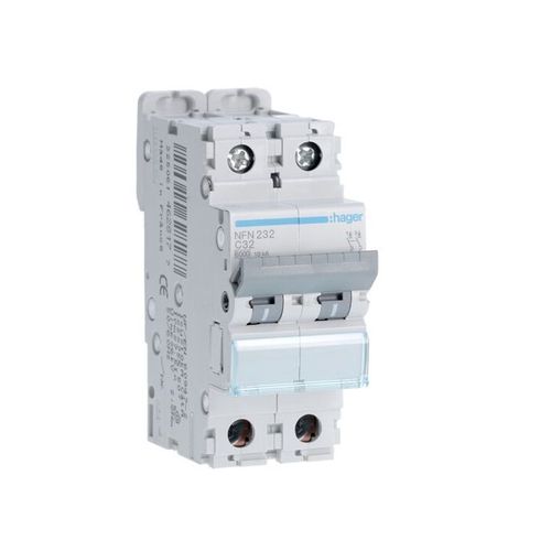 Hager NFN232 Disjoncteur 2P 32A pouvoir de coupure 10kA montage rail DIN