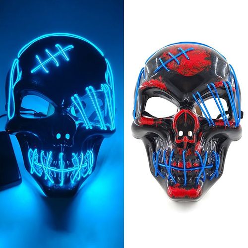 Bleu - Masque De Tête De Mort À Led Pour Halloween, Masque Lumineux Pour Costume De Festival, Cosplay, Dj, Accessoires'horreur