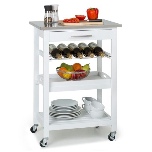 Klarstein Vermont Chariot de service Chariot de cuisine 5 plateaux bois inox mobile - Blanc