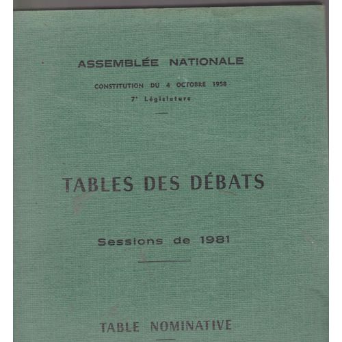 Tables Des Débats, Assemblée Nationale, Sessions De 1981, Table Nominative