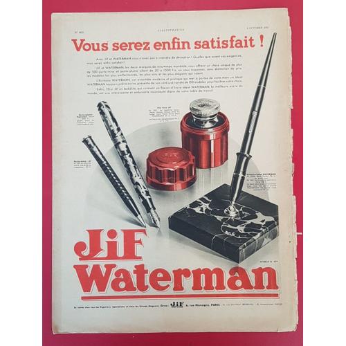 Affiche Publicitaire De Presse Porte-Plume Porte-Mine Jif Waterman (1930) Paru Dans L'illustration En 1930 Dimension : 28 X 38 Cm