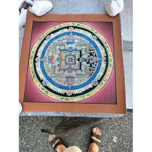 Peinture Tibétaine En Rapport Avec Le Kalachakra Mandala. Dimensions Du Dessin Sur Parchemin : 25,5 X 25,5 Cms
