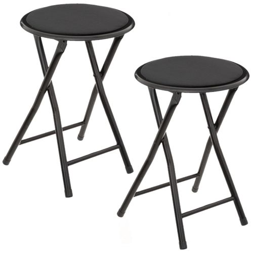 Lot De 2 Tabourets Pliants Avec Effet Velours - Noir