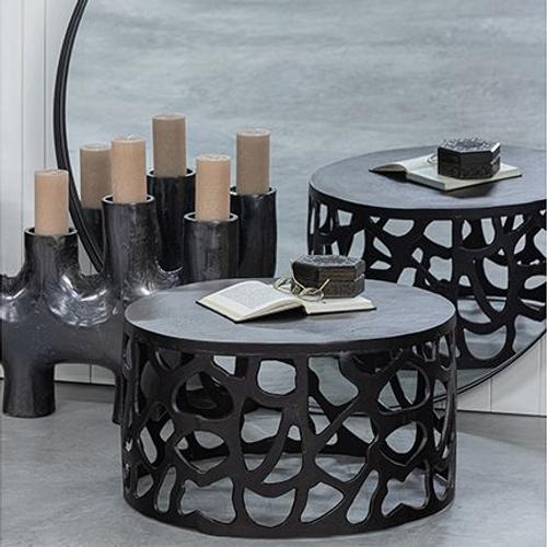 Table Basse Design 64x37 Cm En Aluminium Noir Mat