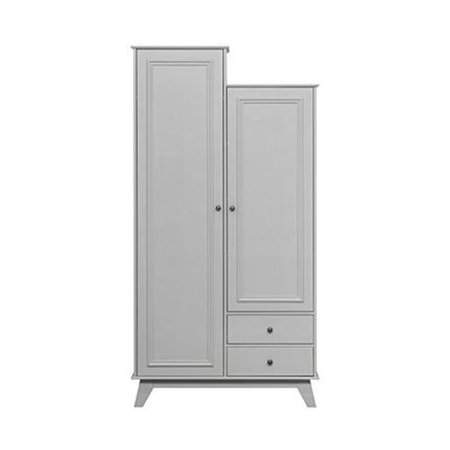 Armoire 2 Portes 2 Tiroirs 98x41x190 Cm En Pin Massif Gris