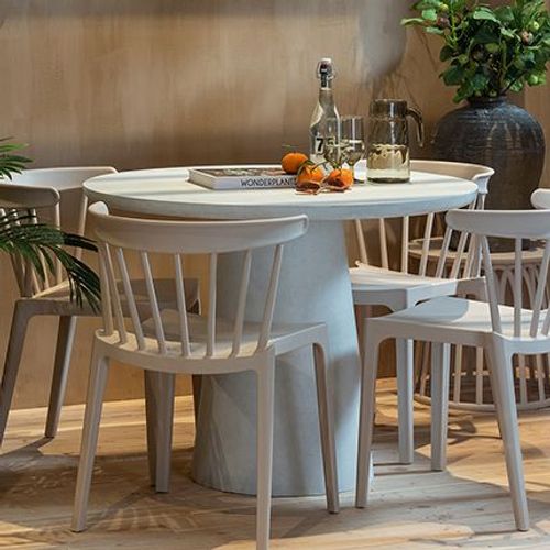 Table À Manger Ronde 100x76 Cm En Fibres D'argile Blanc Aspect Béton