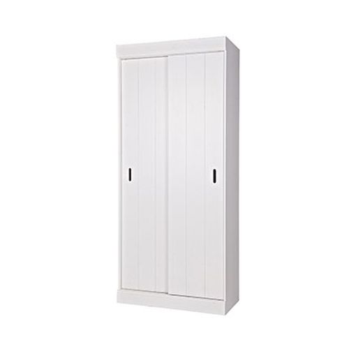 Armoire 2 Portes Coulissantes 85x44x195 Cm En Bois De Pin Blanc