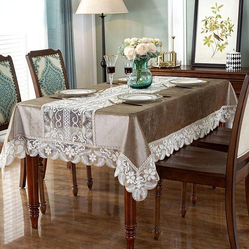 Couleur Hm870 Taille 180x270cm Nappe De Table En Velours Doré Et Chocolat, Housse De Protection Anti-Poussière Pour Meuble Tv Et Table À Manger De Luxe Avec Broderie Florale