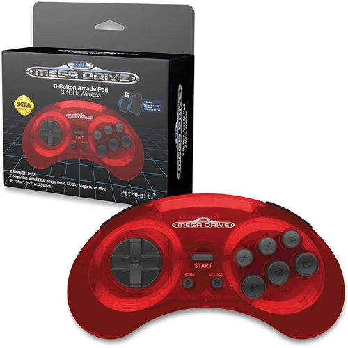 Retrobit - Sega Mega Drive Manette Crimson Red 8 Boutons Sans Fil 2.4ghz - Dongle Usb/Port D'origine