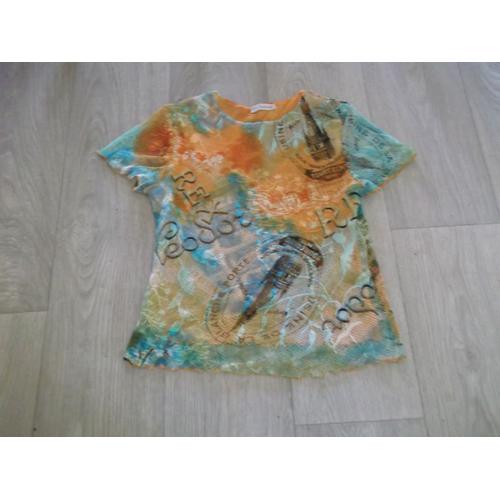 Tee Shirt Julie Guerlande Dentelle Et Voile Orange Turquoise M