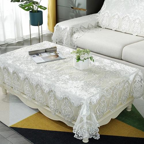 Couleur Hm898 Taille 120x180cm Nappe Brodée En Velours Blanc Doré Doréure De Table À Manger De Luxe, Housse Anti-Poussière Pour Meuble Tv