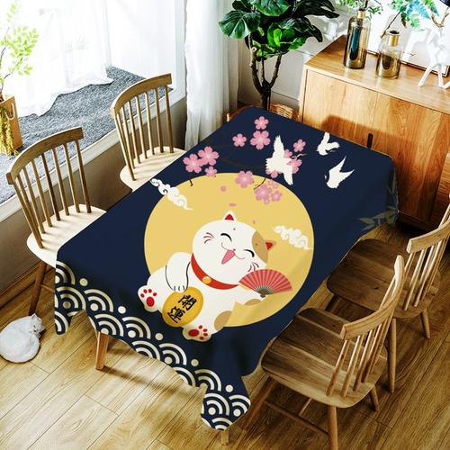 Couleur B Taille 150 X 210cm Nappe Imprimée Chat Porte-Bonheur Et Poisson, Imperméable, En Polyester, Style Japonais, Pour Fête De Mariage