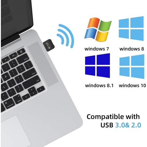 INECK® Adaptateur Bluetooth 5.0 Dongle USB, Mini Clé Bluetooth Récepteur Émetteur Compatible , Adaptateur Bluetooth Compatible avec Windows 10/8.1/8/7 pour Souris, Clavier, Casque, PC, Smartphone, Tablette