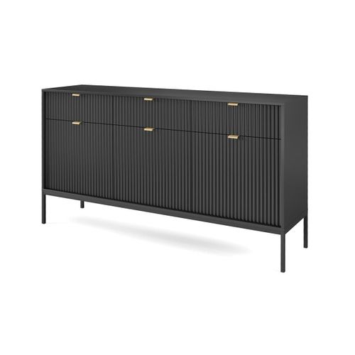 Buffet Avec 3 Portes Et 3 Tiroirs - Noir - Liouba