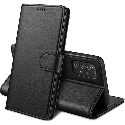 Coque Pour Samsung A52 4g / A52 5g / A52s 5g - Portefeuille Noir Rabat Clapet Aimanté Rangement Cartes Phonillico®