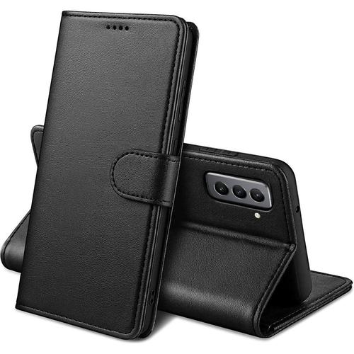 Coque Pour Samsung S22 5g - Portefeuille Noir Rabat Clapet Aimanté Rangement Cartes Phonillico®